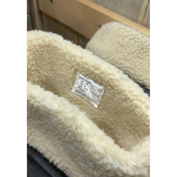 Us 7 B Lands End gray suede faux shearling lined winter snow booties pull on - Picture 3 of 7